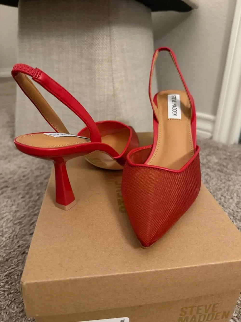 Red Mesh Closed-Toe Heeled Mules ***NEW***